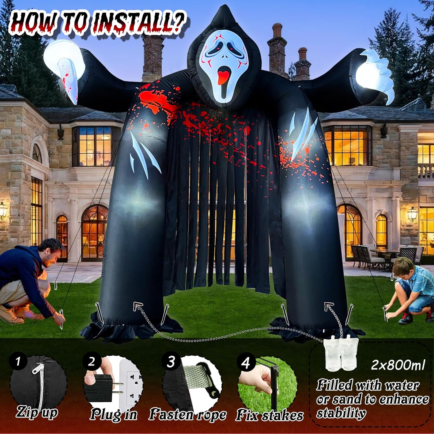 Arco Inflable de Halloween de 6 pies con Fantasma y LEDs Integrados