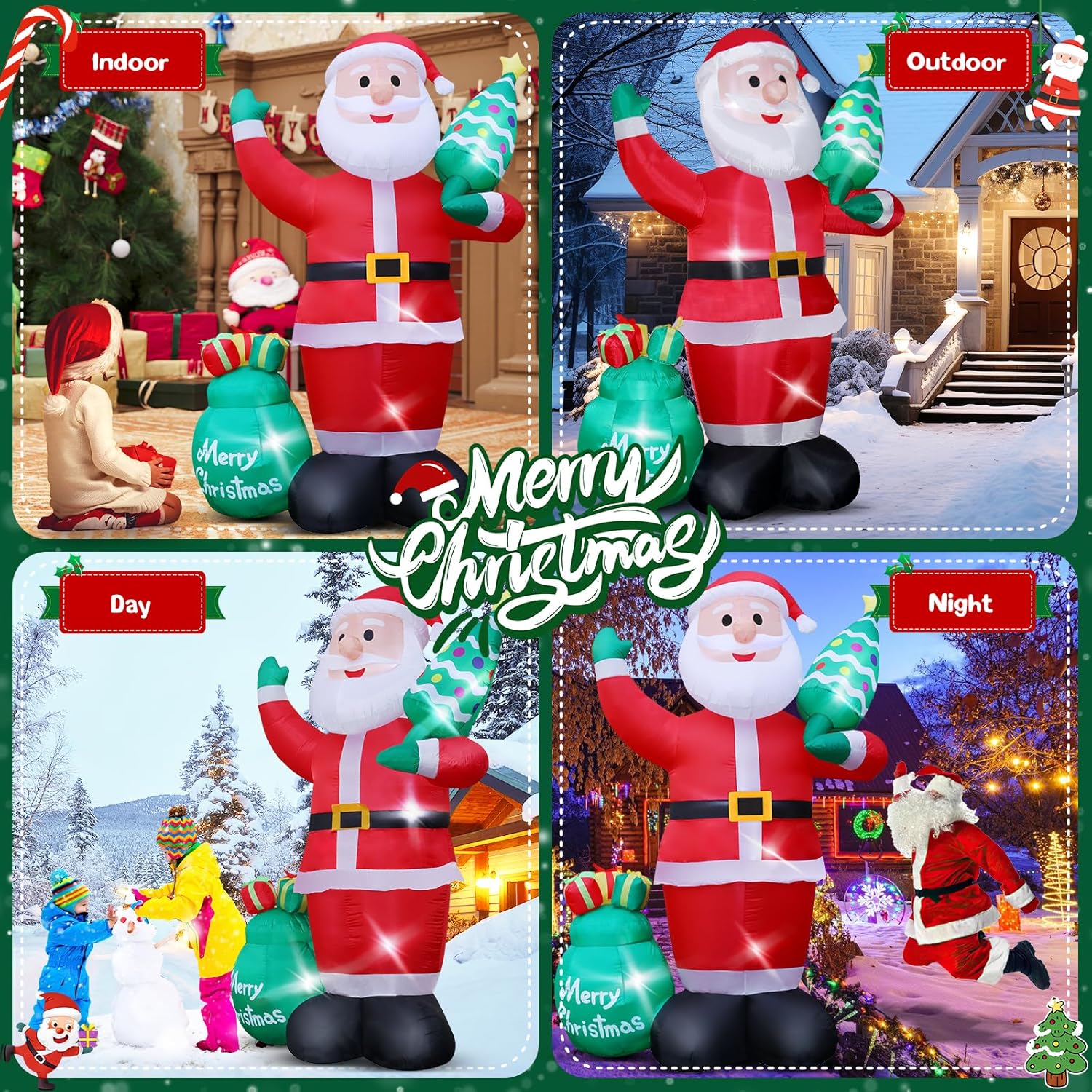 Inflables de Navidad Gigantes de 8 Pies, Santa Claus Inflable con Árbol de Navidad para Jardín