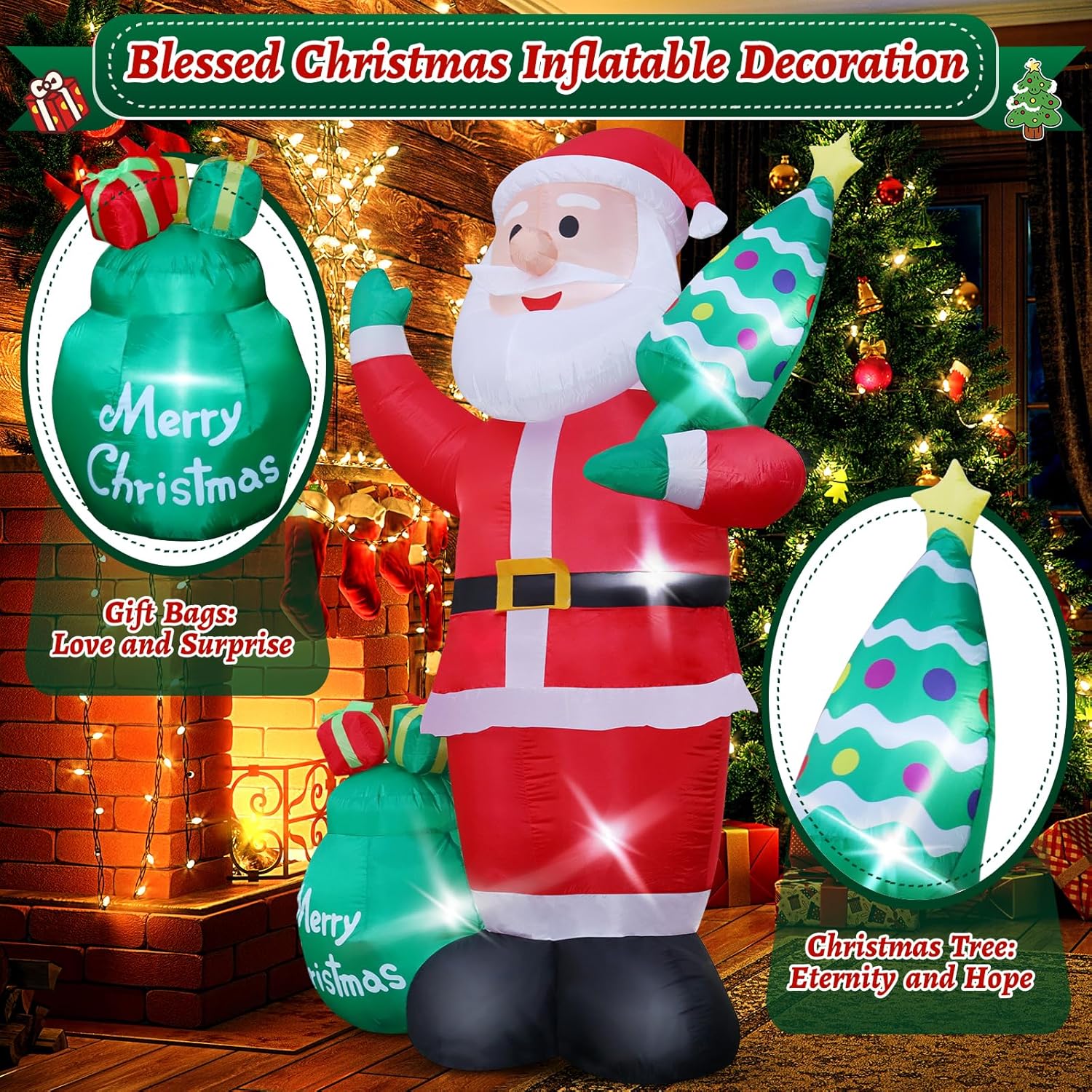 Inflables de Navidad Gigantes de 8 Pies, Santa Claus Inflable con Árbol de Navidad para Jardín
