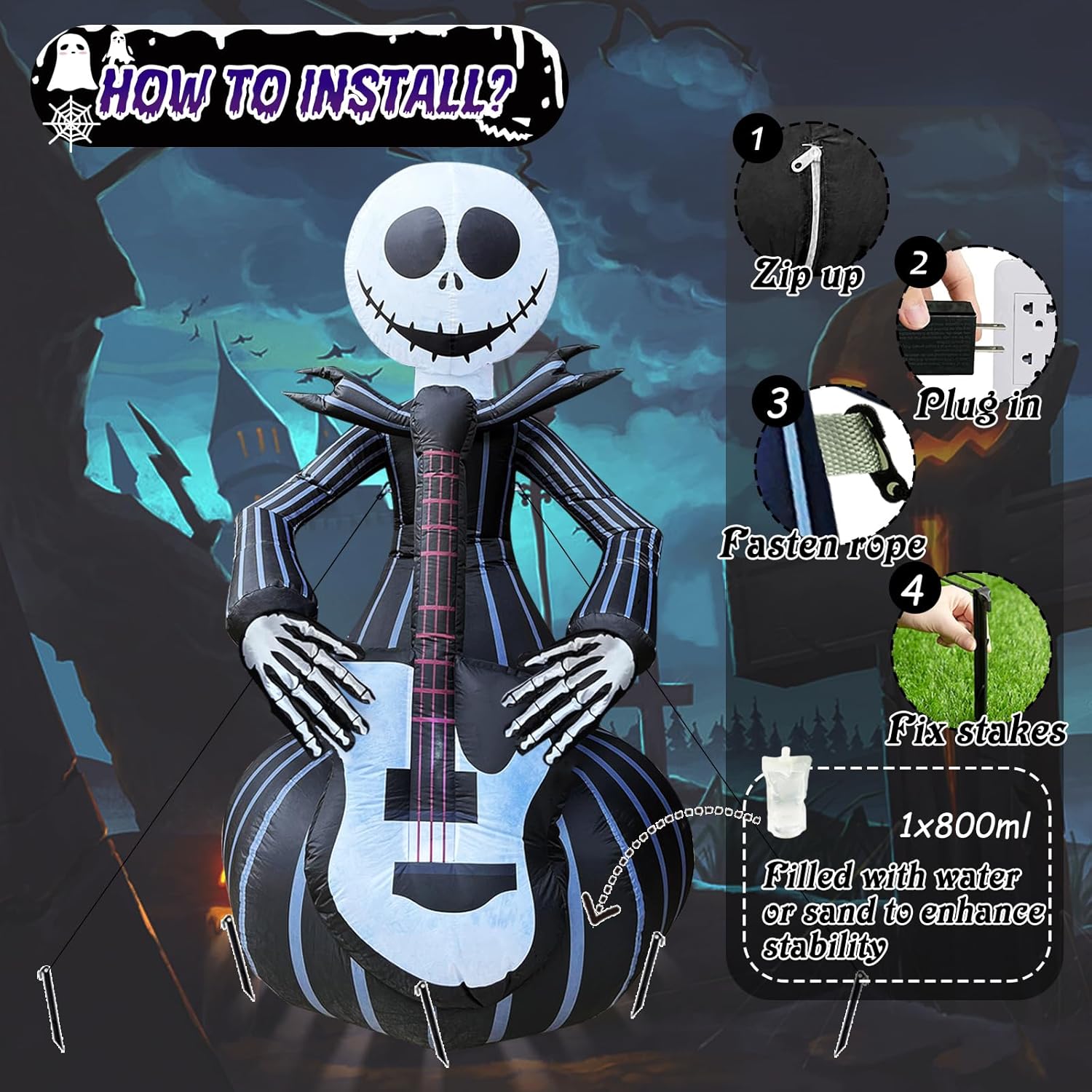 Arco Inflable de Halloween de 6 pies con Fantasma y LEDs Integrados