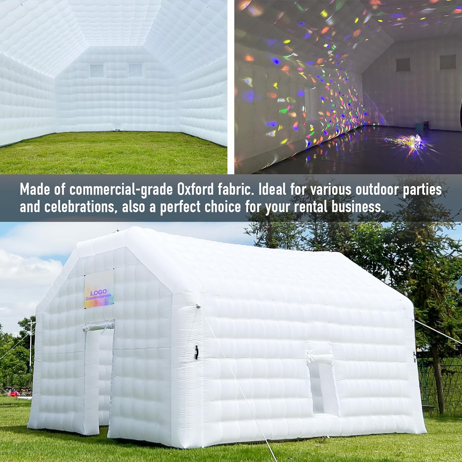 Gran Casa Disco Inflable Negra Grande para Eventos de Cumpleaños, Eventos Escolares y Fiestas en el Patio con Logo