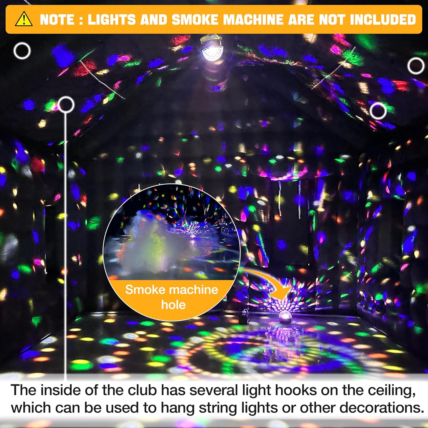 Carpa de disco inflable negra para club nocturno con logo