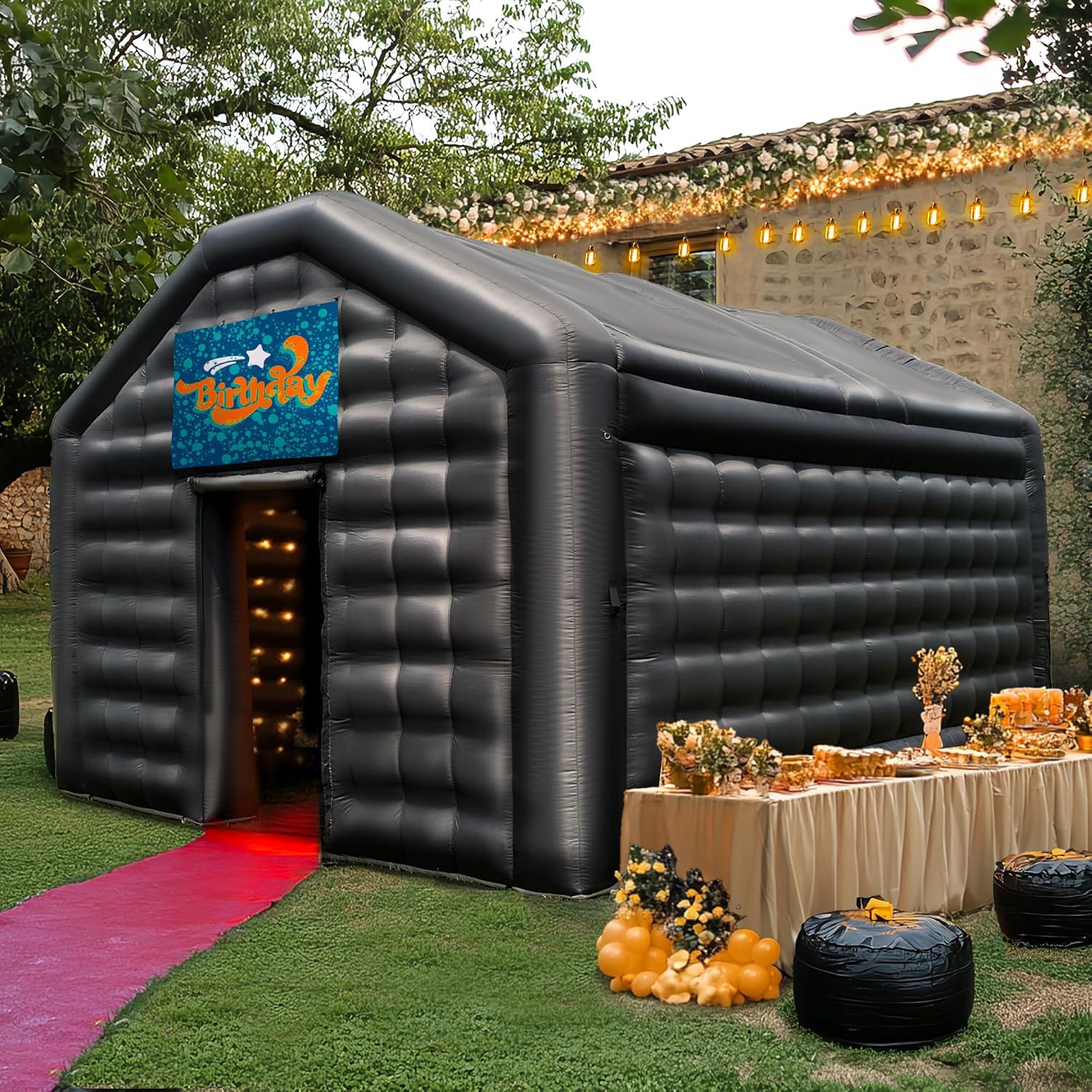 Carpa de disco inflable negra para club nocturno con logo