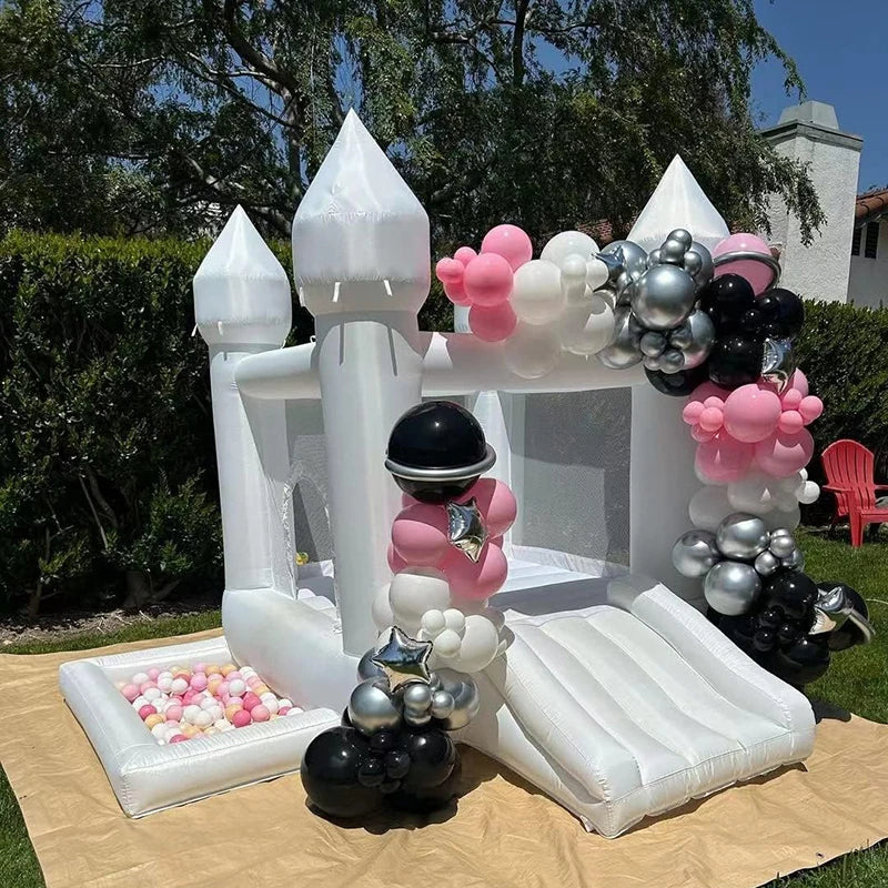 9FT White Wedding Inflatable Bounce House with Slide