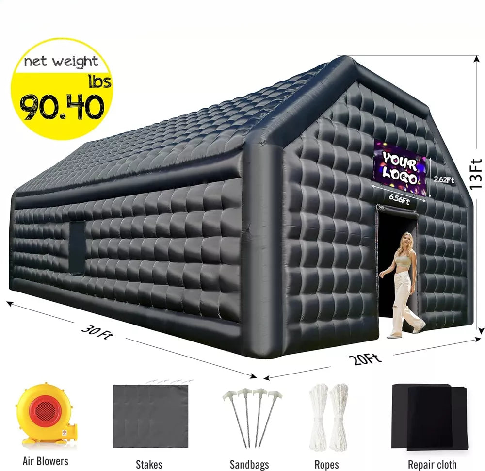 Carpa de fiesta inflable de discoteca 30x20x13 pies Cubo Gazebo Casa de eventos