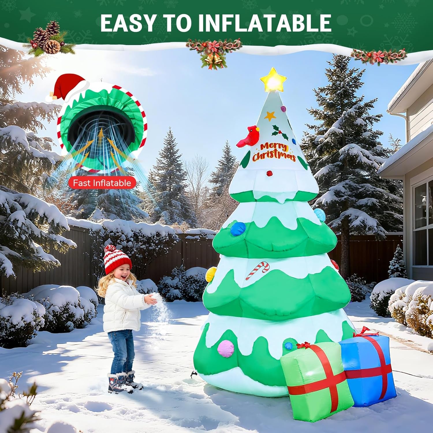 8 FT Christmas Inflatables Tree Decorations Outdoor - Blow Up Christmas Decorations Outdoor Yard Garden Lawn & Indoor Xmas Holiday Party - Inflatable Christmas Tree with LED Lights top Star