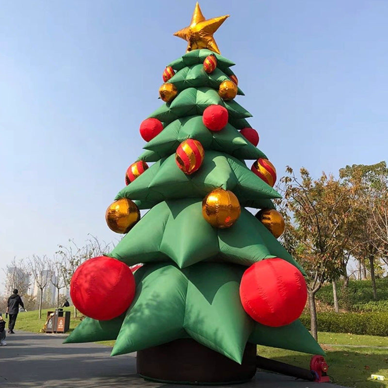 Bola de Navidad Roja Dorada Estrella Verde Inflable de Árbol de Navidad