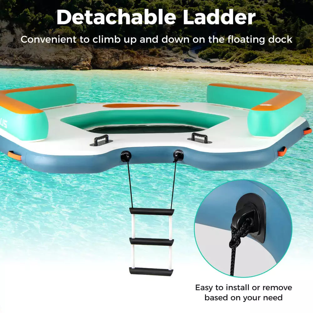 8,7 Fuß aufblasbares Schwimmdock mit abnehmbarer Leiter und Mesh-Schwimmlounge