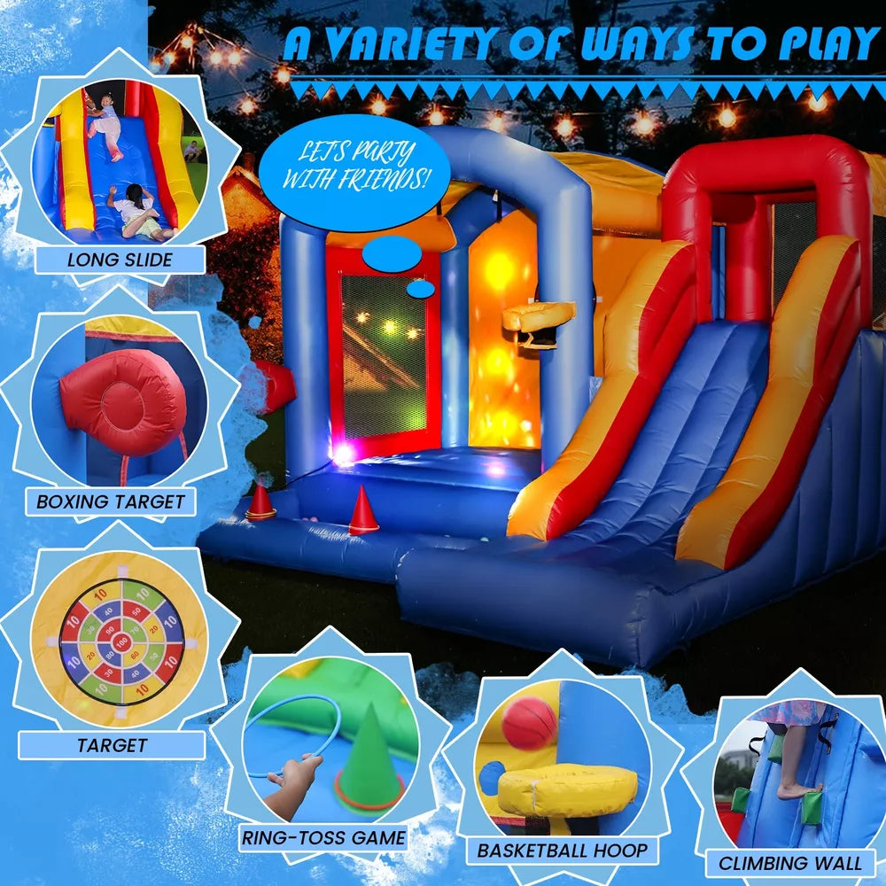 Casa de Salto Inflable con Obstáculos y Luces para Niños