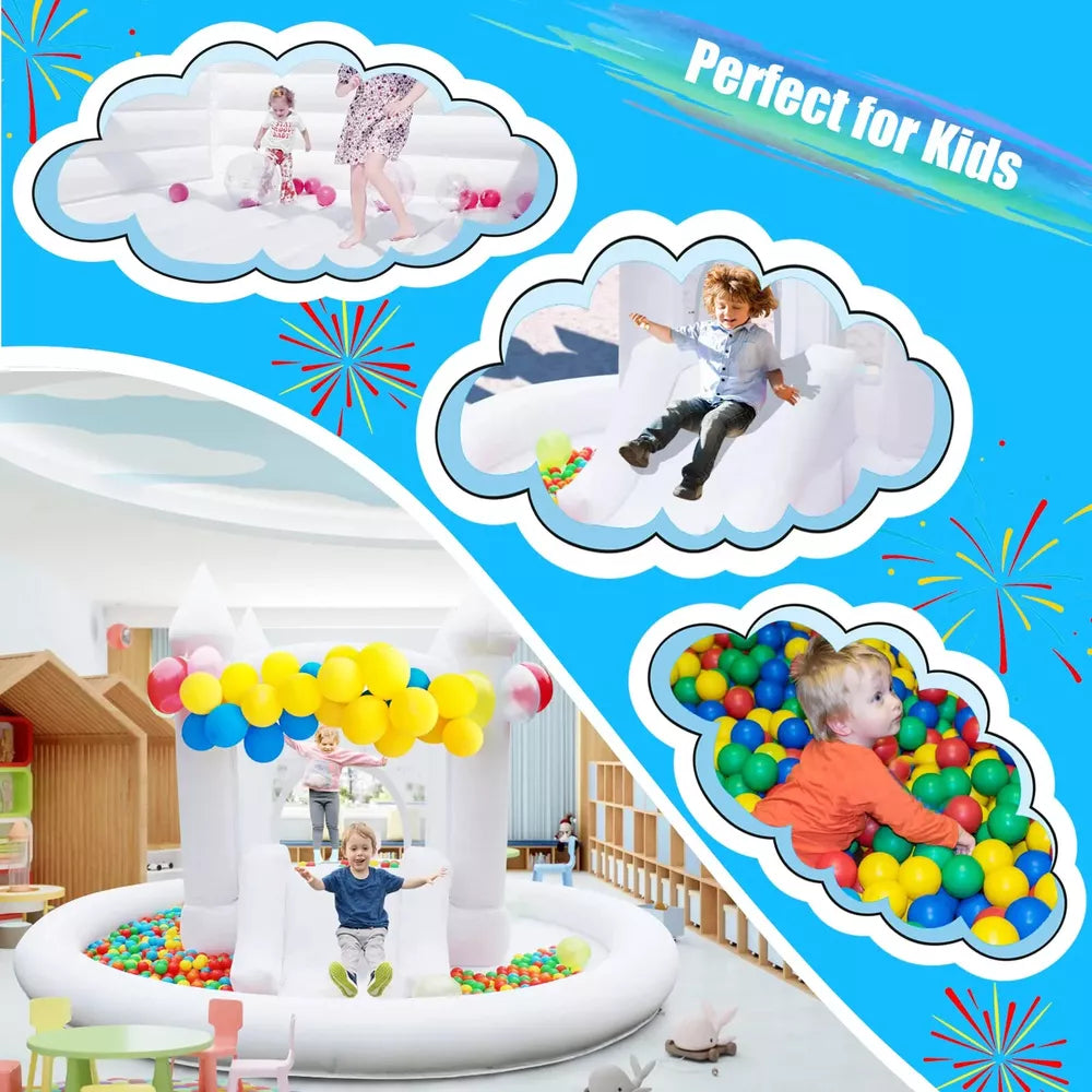 Maison gonflable blanche pour enfants avec toboggan