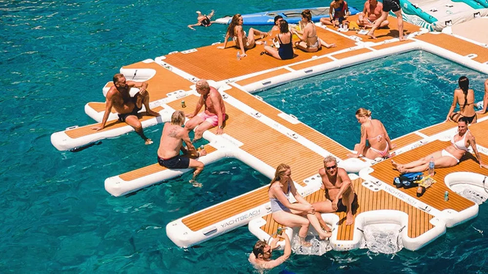 Plataforma de muelle doble inflable antideslizante con superficie de espuma EVA para moto de agua