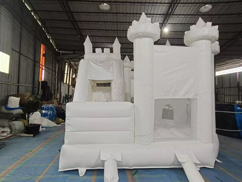 Castillo Inflable Blanco de 20FT con Resbaladilla y Piscina de Pelotas para Fiestas y Eventos