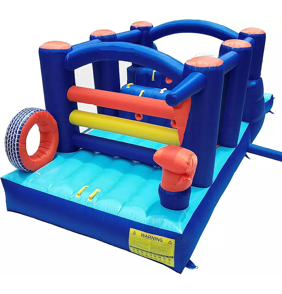 Casa de rebote inflable con curso de obstáculos y tobogán