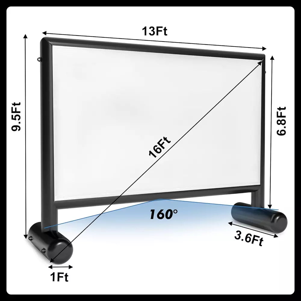 Pantalla de proyector inflable de 16 pies, diseño hermético para exteriores