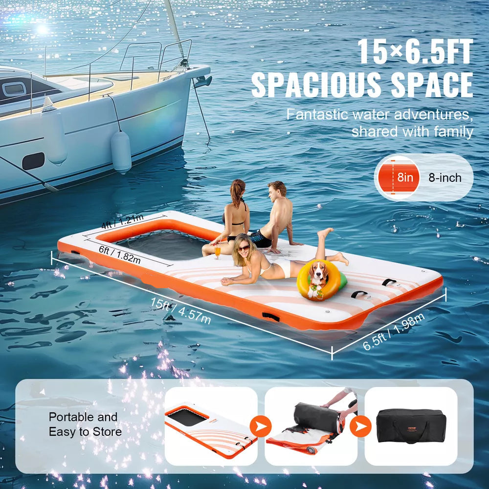 15x6.5 FT Inflatable Floating Dock with 4x6 FT Mesh Pool