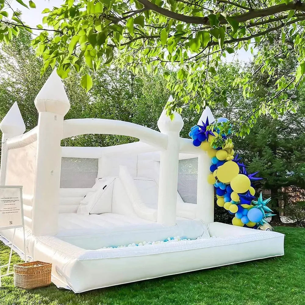 Castillo Inflable Blanco de 13 pies para Saltar al Aire Libre para Fiesta Boda