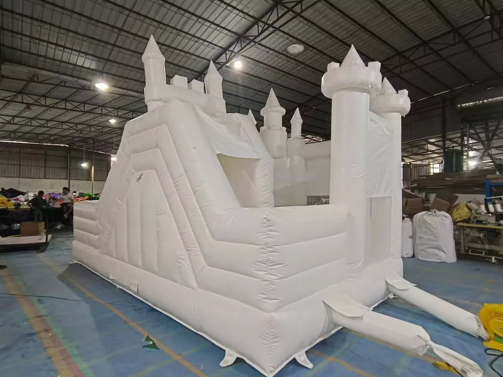 Castillo Inflable Blanco de 20FT con Resbaladilla y Piscina de Pelotas para Fiestas y Eventos