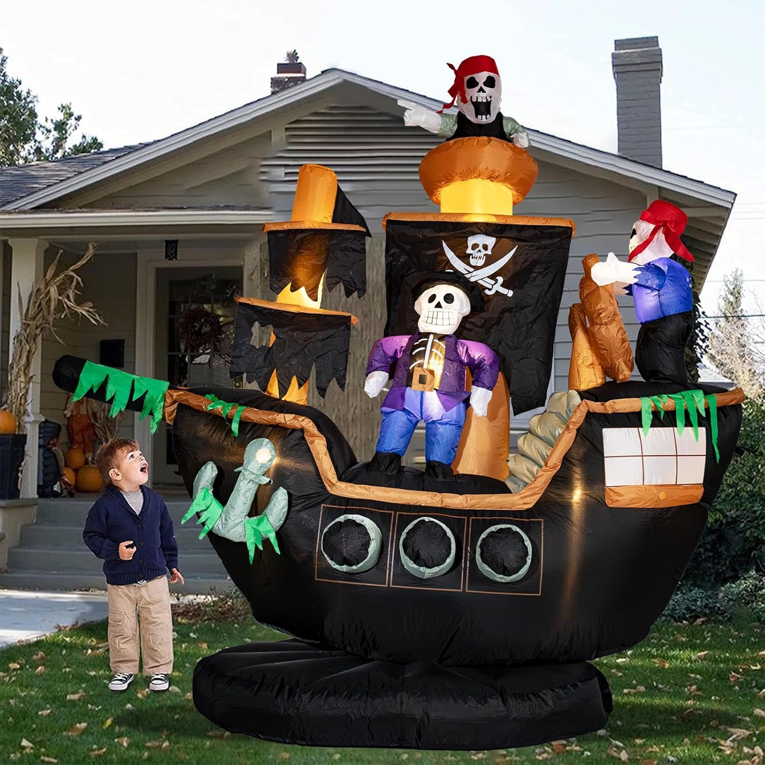 8FT Halloween Inflatable Witch Stirring Cauldron, Lighted Blow Up Yard Decoration with Cat, Tentacles & Eyeball, Giant Outdoor Prop for Lawn, Party, Haunted House