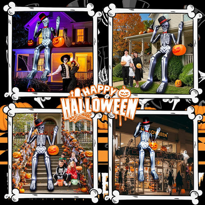 12 FT Halloween Inflatable Outdoor Decoration, Giant Sitting Skeleton Halloween Blow up Yard Decorations with Built-in LEDs, Scary Halloween Inflatables for Roof Balcony Lawn Garden Decor