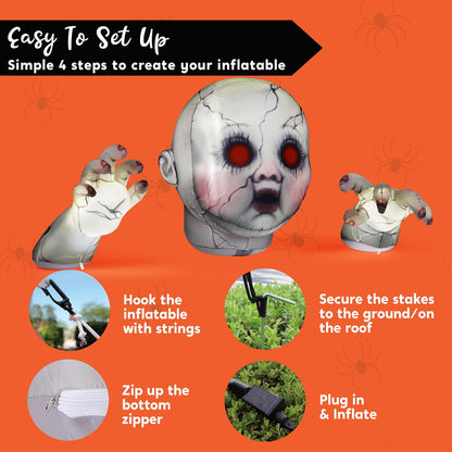 10.3FT Long Halloween Zombie Baby Inflatable Decoration Large Scary Doll Inflatable Outdoor Decoration with Red Eyes Halloween Blow Ups for Yard Garden Outdoor Garden Lawn outside Party Decor