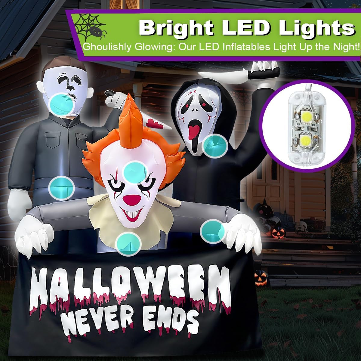 6FT Halloween Inflatable Killers Decorations Built-in LED Lighted Blow Up Decoration Home Yard Outdoor Indoor Garden Lawn Decor
