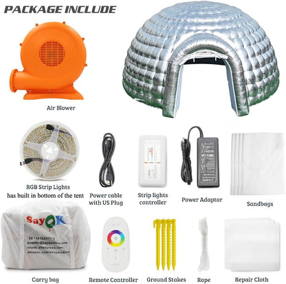 Carpa de domo inflable portátil para exteriores con luz LED para fiestas, bodas, eventos y camping
