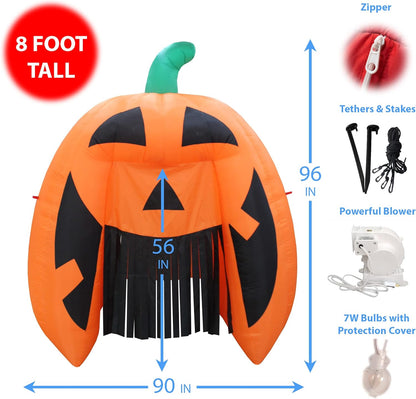 Giant 8 Foot Tall Halloween Inflatable Pumpkin Monster Archway Arch Haunted House Lights Lighted Blowup Party Decoration for Outdoor Indoor Garden Prop Yard Blow Up Lawn Decorations
