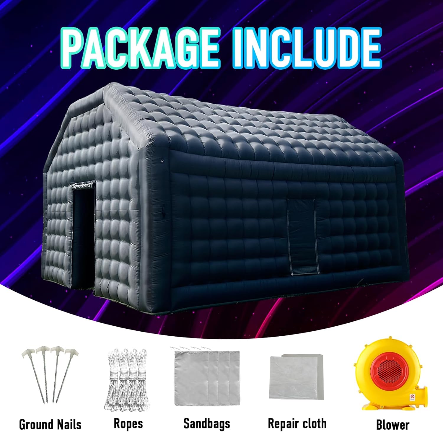 Gran Casa Disco Inflable Negra Grande para Eventos de Cumpleaños, Eventos Escolares y Fiestas en el Patio con Logo
