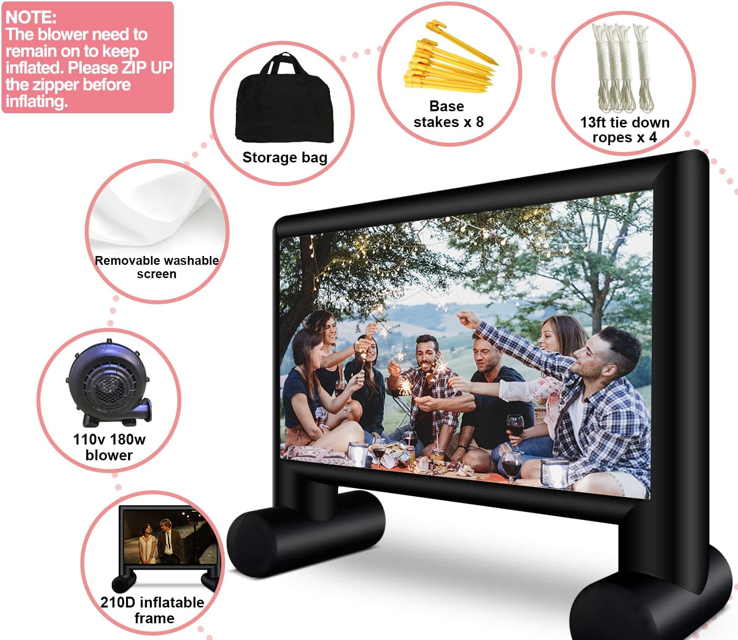 Pantalla de cine inflable de 15 pies con soplador de aire para diversión al aire libre