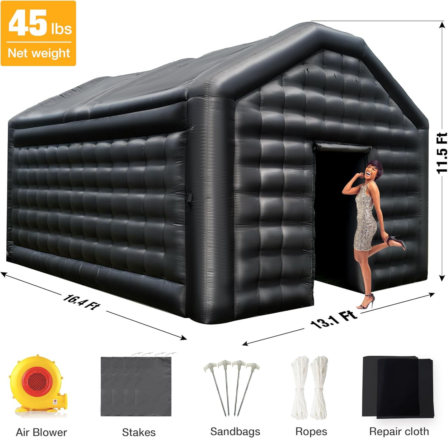 Carpa de disco inflable negra para club nocturno con logo