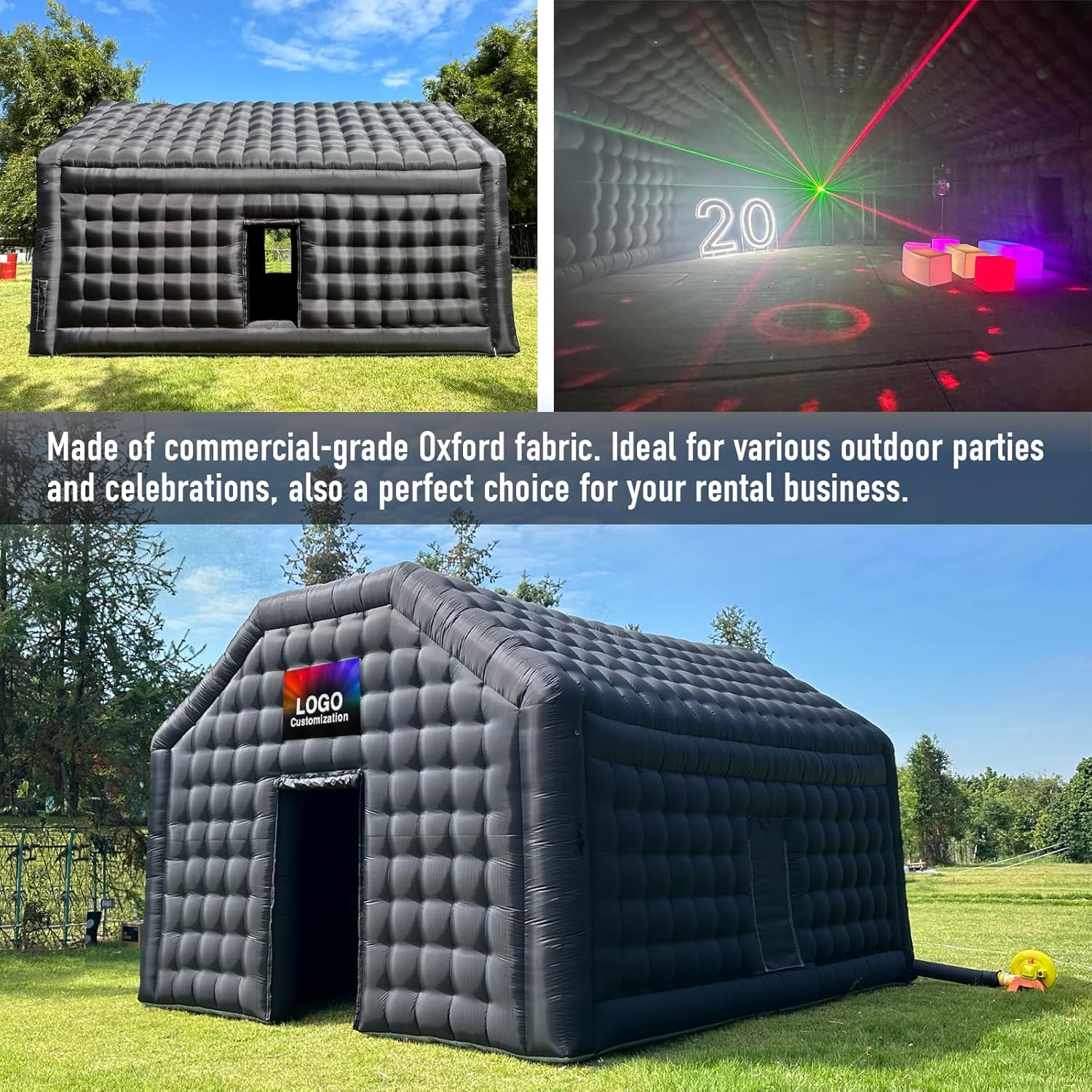 Gran Casa Disco Inflable Negra Grande para Eventos de Cumpleaños, Eventos Escolares y Fiestas en el Patio con Logo