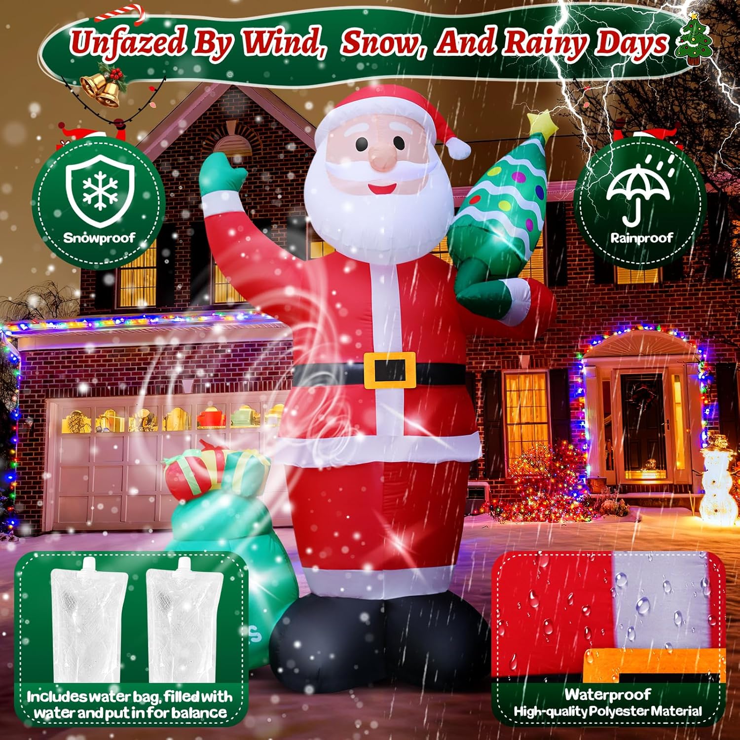 Inflables de Navidad Gigantes de 8 Pies, Santa Claus Inflable con Árbol de Navidad para Jardín
