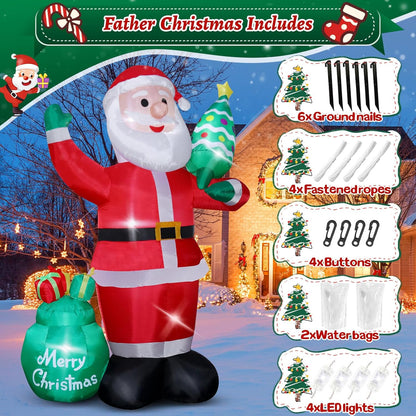 Inflables de Navidad Gigantes de 8 Pies, Santa Claus Inflable con Árbol de Navidad para Jardín