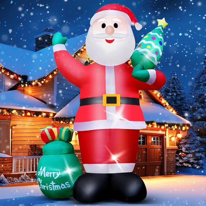 Inflables de Navidad Gigantes de 8 Pies, Santa Claus Inflable con Árbol de Navidad para Jardín