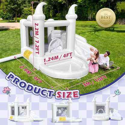 White Bounce House with Slide and Ball Pit