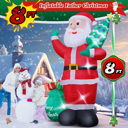 Inflables de Navidad Gigantes de 8 Pies, Santa Claus Inflable con Árbol de Navidad para Jardín