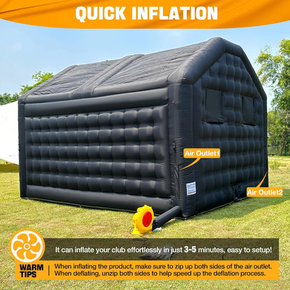 Carpa de disco inflable negra para club nocturno con logo