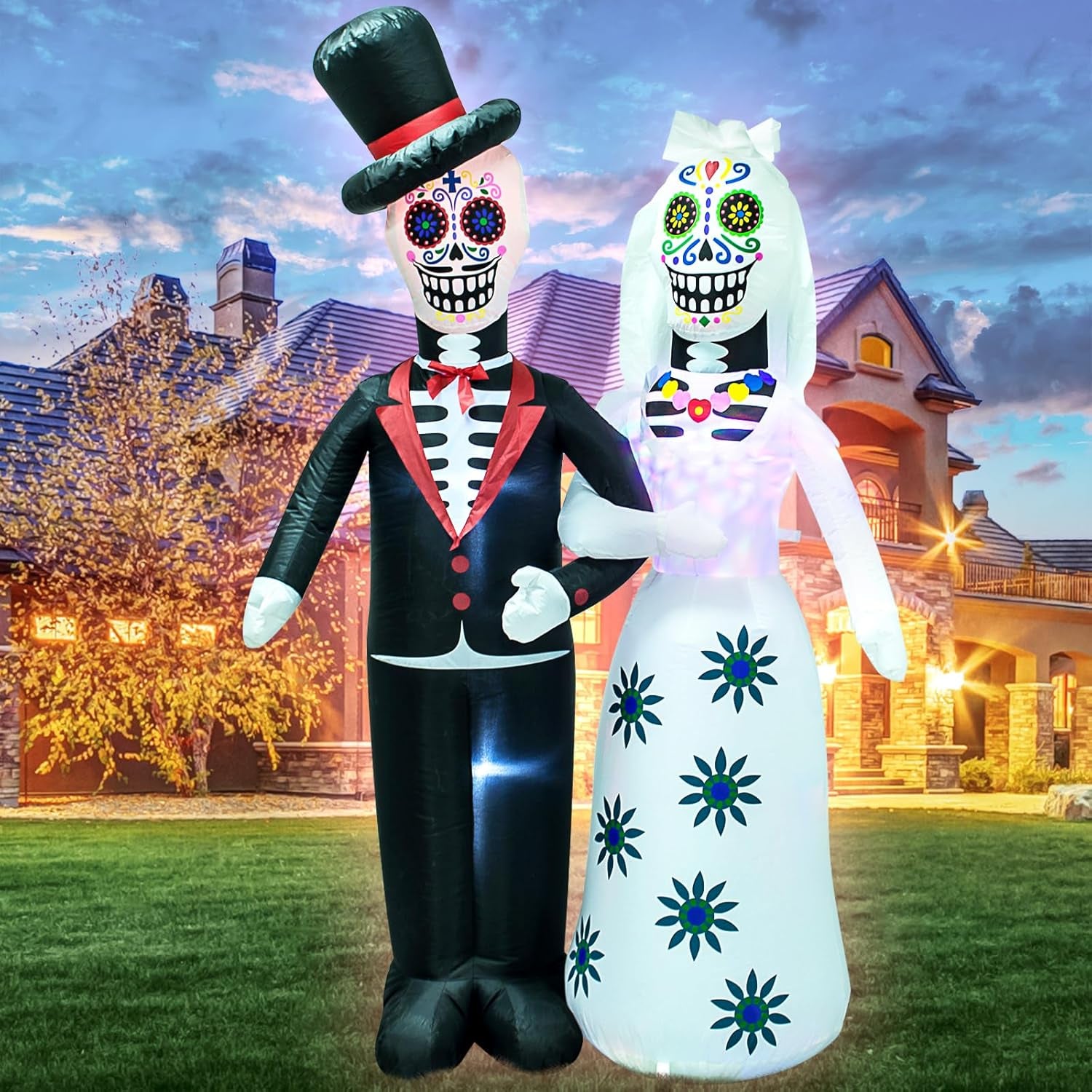 9 Feet Halloween Inflatable Train with Kittens White Ghosts/Pumpkin with LED Lights Blow up Lighted Yard Decor Giant Lawn Halloween Inflatable Home Garden Party Favor Decoration