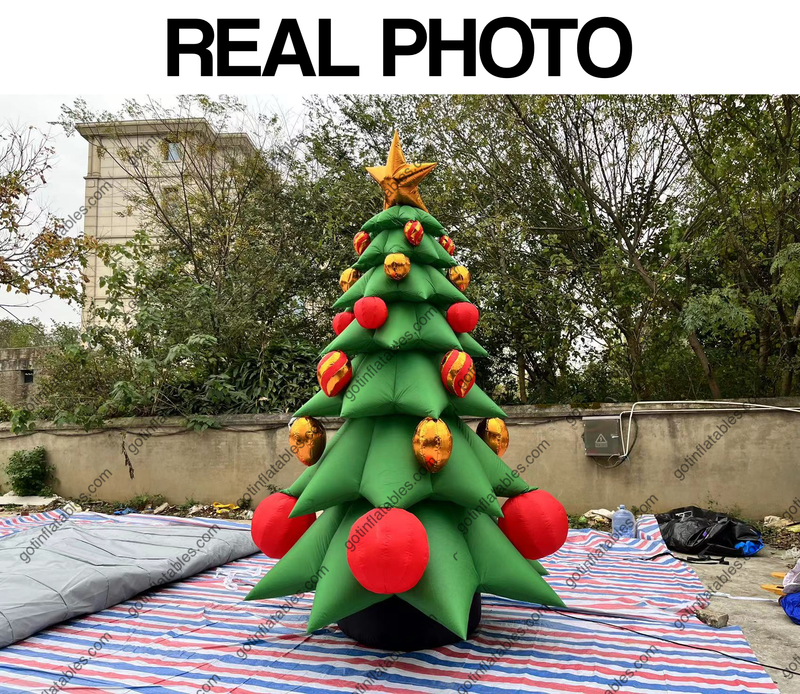 Bola de Navidad Roja Dorada Estrella Verde Inflable de Árbol de Navidad