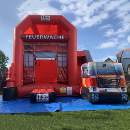 Aufblasbare Hüpfburg mit Feuerwehr-Thema