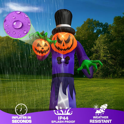 11FT Giant Halloween Inflatables Pumpkin Grim Reaper Outdoor Decoration Built-In LED Lights, Halloween Blow up Pumpkin Monster for Halloween Party Indoor, Outdoor, Yard, Garden, Lawn Decor