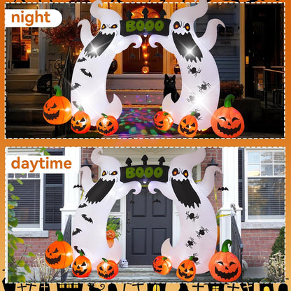 16FT Elf Arch, Halloween Outdoor Inflatable Decoration, Contains LED Lights and Colorful Rotating Lights, Suitable for Outdoor lawns, Gardens, terraces and Halloween Parties
