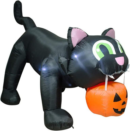 9 Feet Halloween Inflatable Train with Kittens White Ghosts/Pumpkin with LED Lights Blow up Lighted Yard Decor Giant Lawn Halloween Inflatable Home Garden Party Favor Decoration
