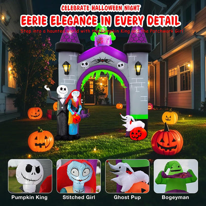 Inflatable Archway Halloween Outdoor Decoration –12FT Blow Up Arch with LED Light for Yard, Entryway, Haunted House, Pumpkin Tunnel, Witch & Skull Arch (Inflatable Archway Halloween)