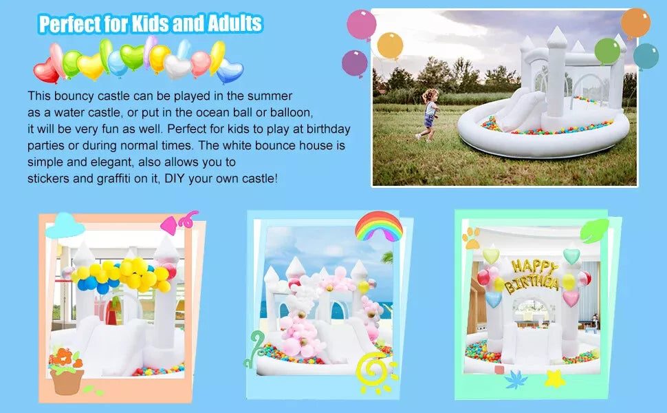Maison gonflable blanche pour enfants avec toboggan