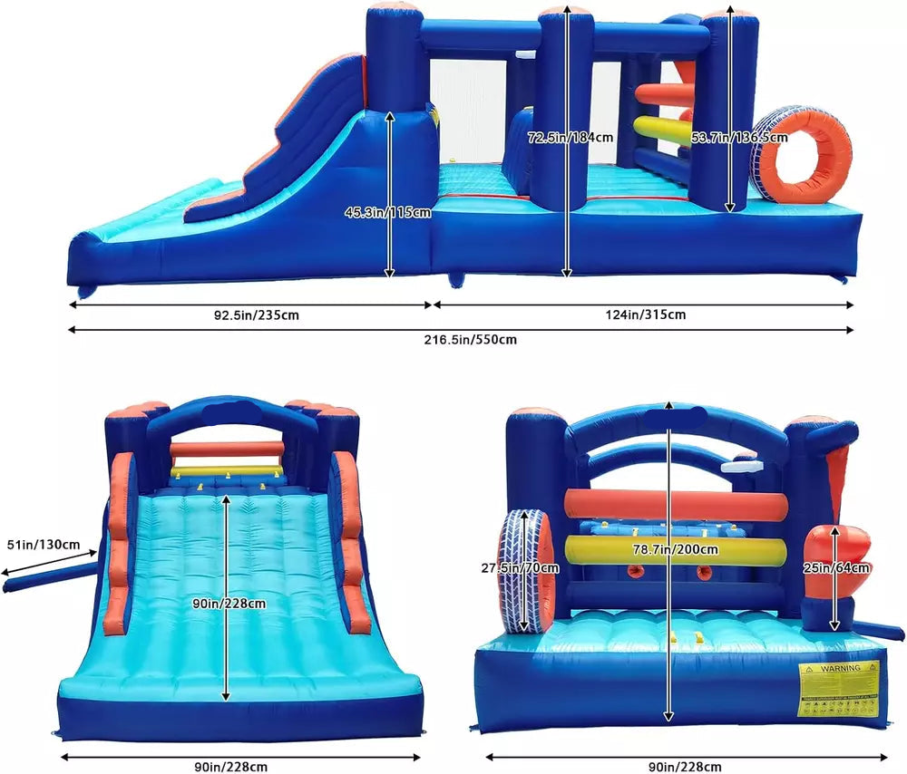 Casa de rebote inflable con curso de obstáculos y tobogán
