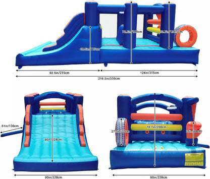 Casa de rebote inflable con curso de obstáculos y tobogán