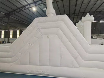 Castillo Inflable Blanco de 20FT con Resbaladilla y Piscina de Pelotas para Fiestas y Eventos