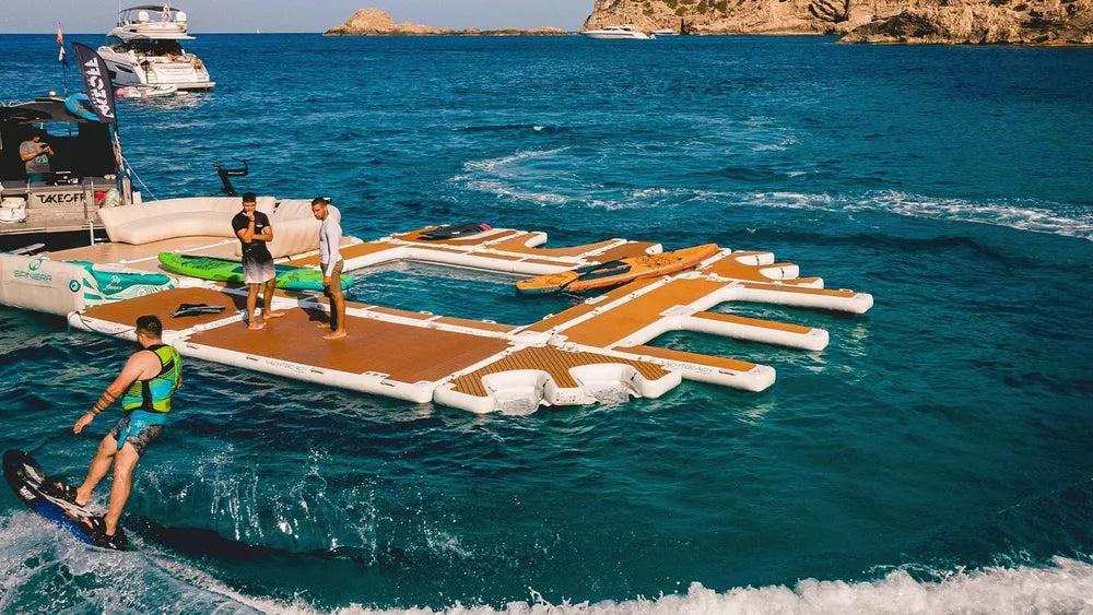 Plataforma de muelle doble inflable antideslizante con superficie de espuma EVA para moto de agua