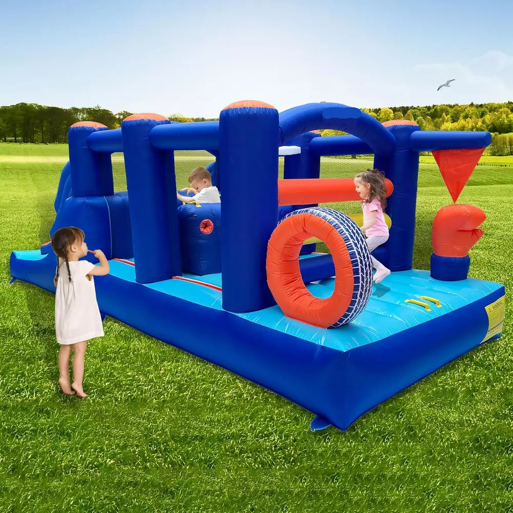 Casa de rebote inflable con curso de obstáculos y tobogán